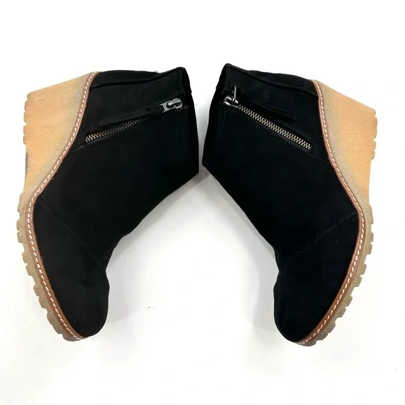 Toms Black Avery Wedge Suede Side Zipper Bootie - Picture 6 of 9
